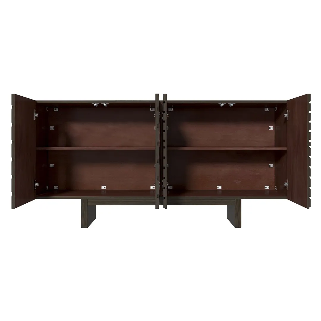Clihome Brown 4-door accent cabinet 63-in W x 30.7-in H Mdf Brown Freestanding Utility Storage Cabinet, photo 8 of 11