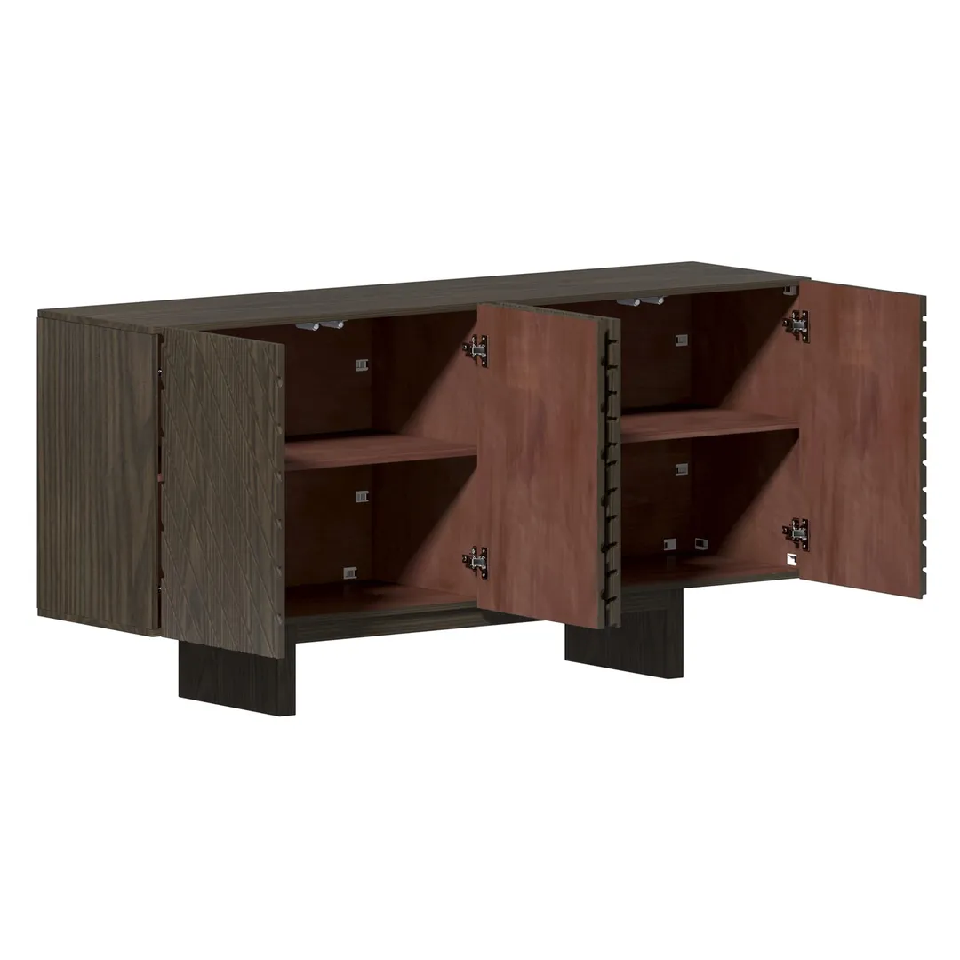 Clihome Brown 4-door accent cabinet 63-in W x 30.7-in H Mdf Brown Freestanding Utility Storage Cabinet, photo 9 of 11