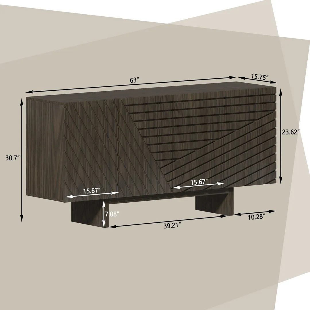 Clihome Brown 4-door accent cabinet 63-in W x 30.7-in H Mdf Brown Freestanding Utility Storage Cabinet, photo 11 of 11