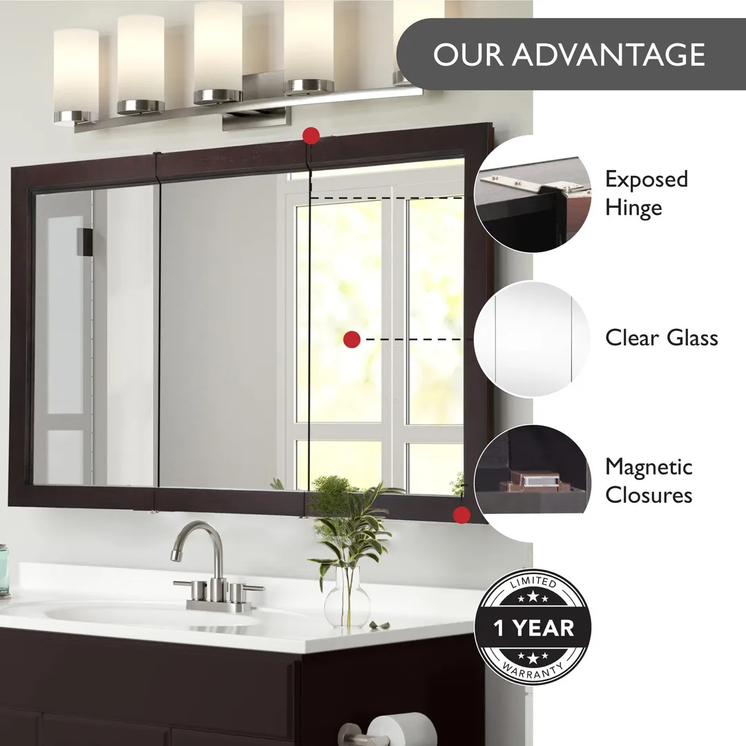 Design House Ventura 48-in x 30-in Surface Mount Espresso Mirrored Medicine Cabinet, photo 3 of 19