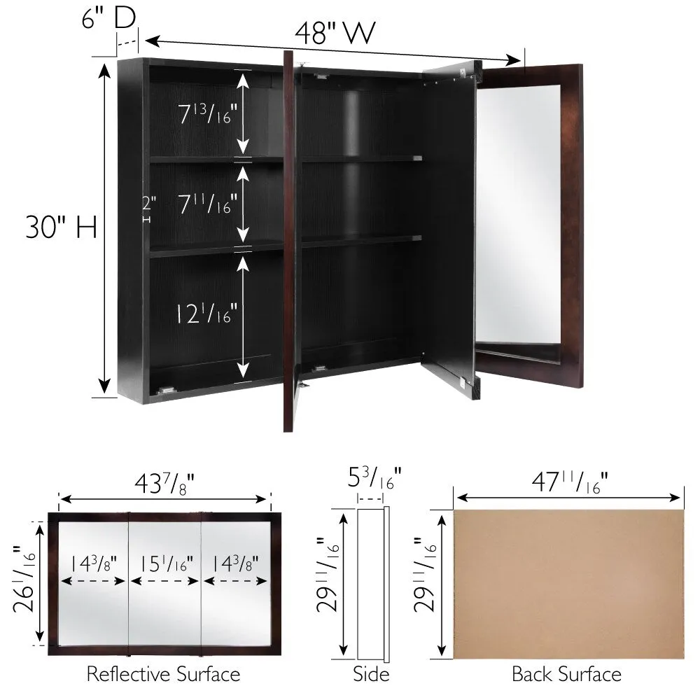 Design House Ventura 48-in x 30-in Surface Mount Espresso Mirrored Medicine Cabinet, photo 6 of 19