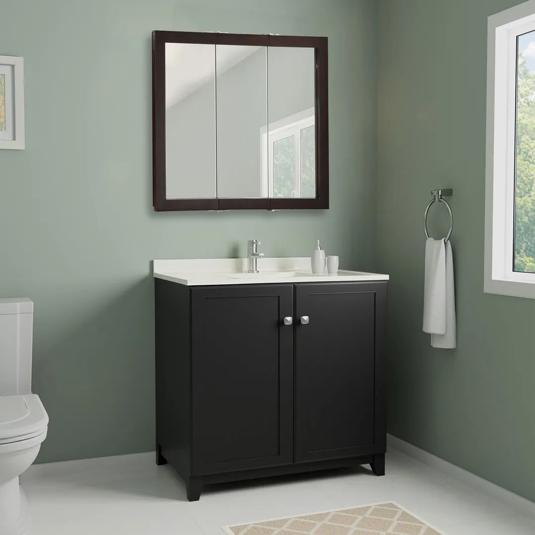 Design House Ventura 48-in x 30-in Surface Mount Espresso Mirrored Medicine Cabinet, photo 7 of 19