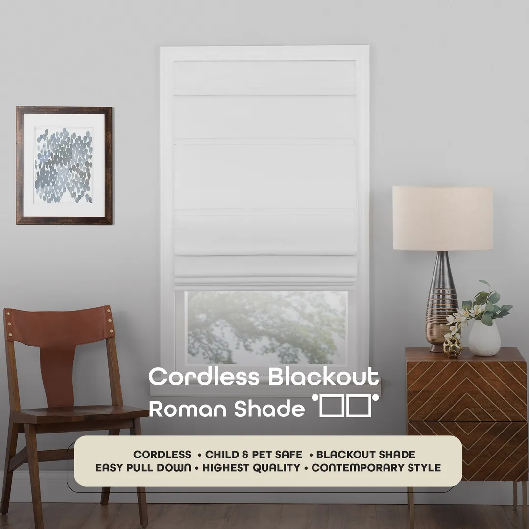 Achim Blackout Cordless Roman Shade, White, 33 in W x 64 in L, photo 2 of 7