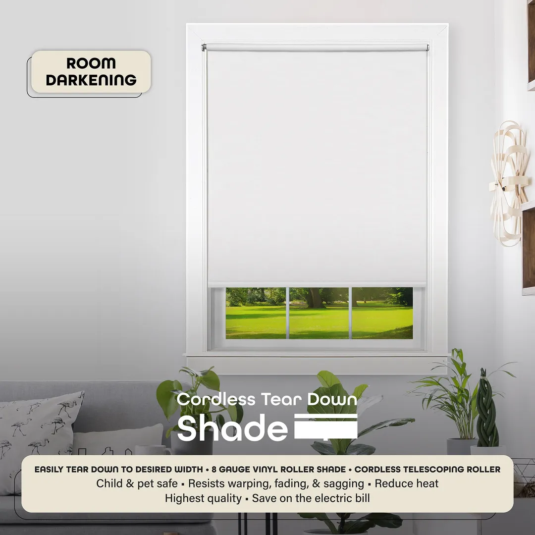 Achim Tear Down Room Darkening Shade, 73-in W x 72-in L, White Cordless Vinyl Roller Shade, photo 4 of 7