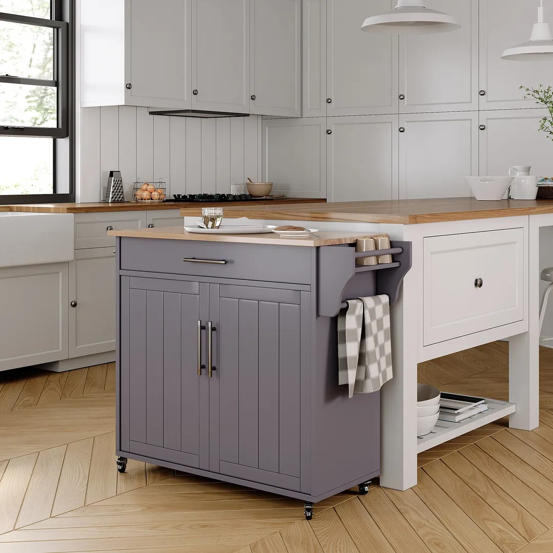 Jarenie Gray Mdf Base with Mdf Wood Top Rolling Kitchen Island (18-in x 35.1-in x 33.9-in), photo 5 of 10