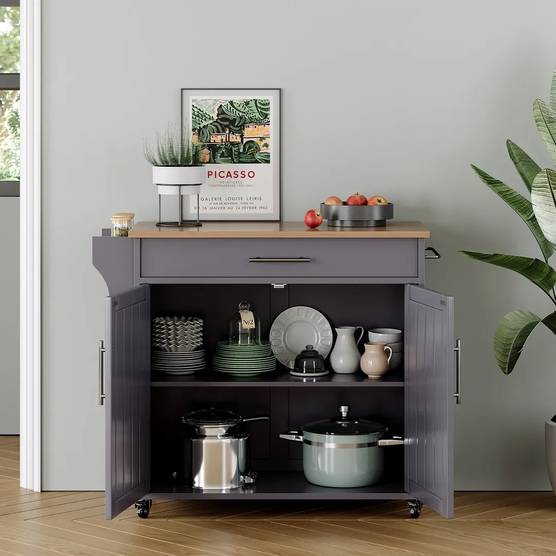 Jarenie Gray Mdf Base with Mdf Wood Top Rolling Kitchen Island (18-in x 35.1-in x 33.9-in), photo 4 of 10