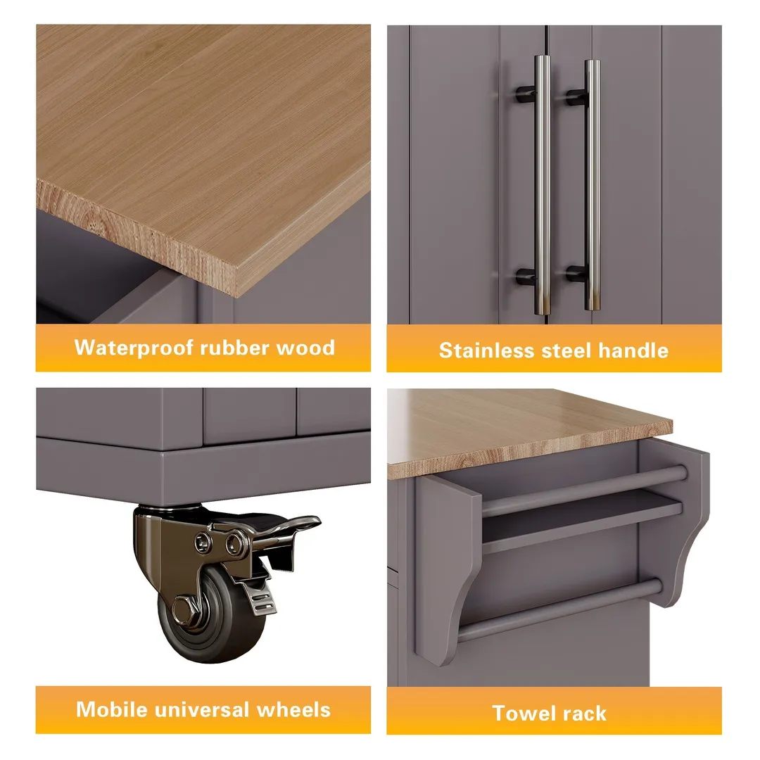 Jarenie Gray Mdf Base with Mdf Wood Top Rolling Kitchen Island (18-in x 35.1-in x 33.9-in), photo 3 of 10