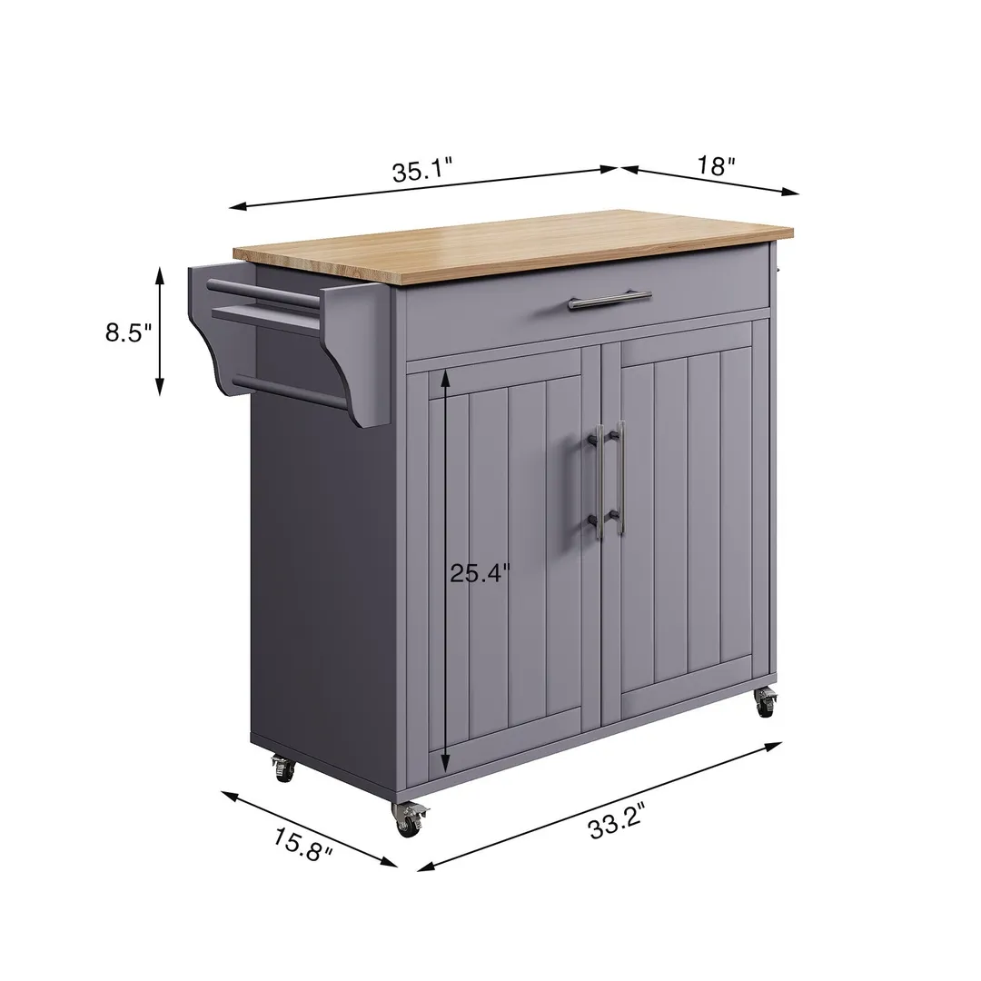 Jarenie Gray Mdf Base with Mdf Wood Top Rolling Kitchen Island (18-in x 35.1-in x 33.9-in), photo 6 of 10