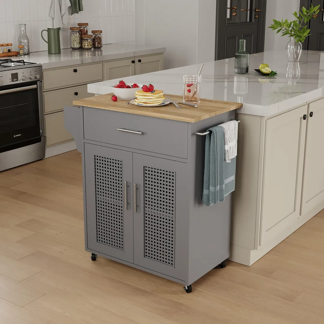 Jarenie Gray Mdf Base with Mdf Wood Top Rolling Kitchen Island (15.8-in x 26-in x 35.2-in), photo 2 of 10