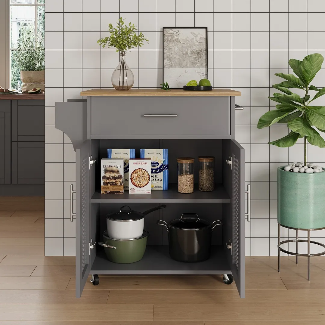 Jarenie Gray Mdf Base with Mdf Wood Top Rolling Kitchen Island (15.8-in x 26-in x 35.2-in), photo 3 of 10