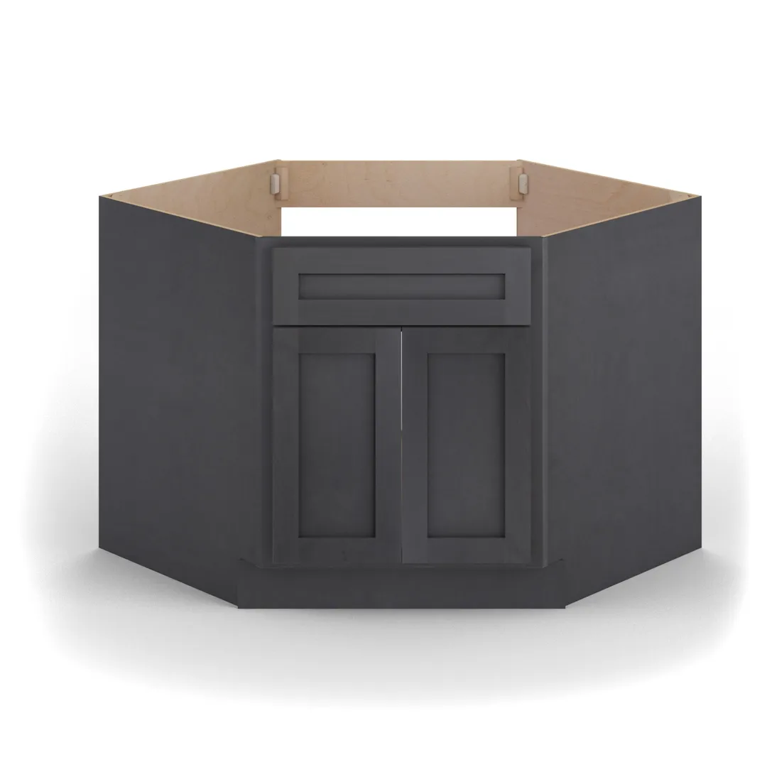 Valleywood Cabinetry 42-in W x 34.5-in H x 24-in D Ideal Gray Birch Diagonal Sink Base Ready To Assemble Plywood Cabinet (Flat Panel Shaker Style), photo 3 of 11
