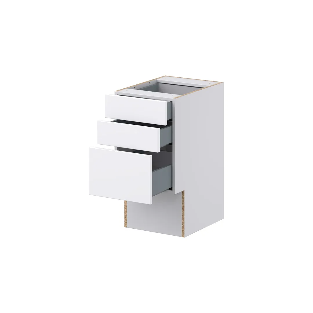 Hugo&Borg Lasalle 15-in W x 30-in H x 21-in D Bright White Slab 3-Drawer Base Fully Assembled Cabinet (Flat Panel Style), photo 6 of 13