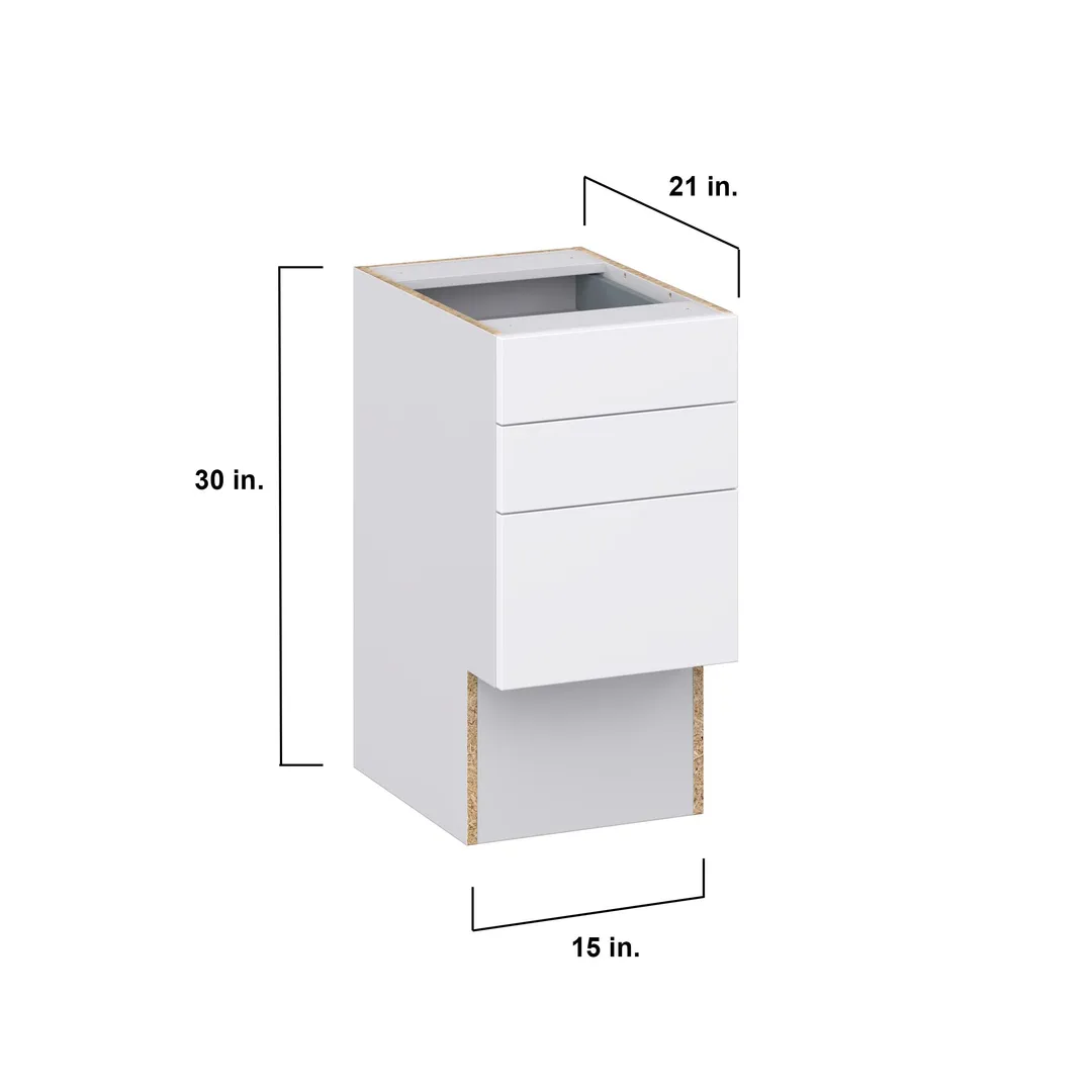 Hugo&Borg Lasalle 15-in W x 30-in H x 21-in D Bright White Slab 3-Drawer Base Fully Assembled Cabinet (Flat Panel Style), photo 4 of 13