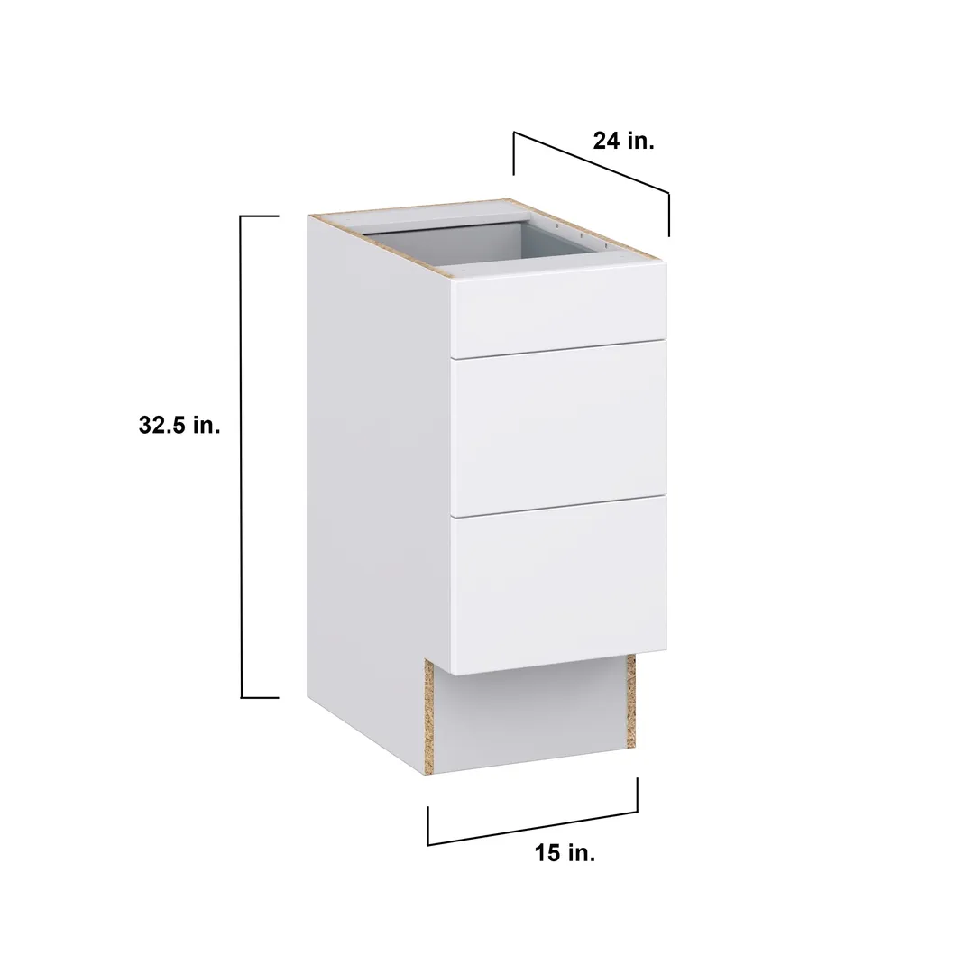 Hugo&Borg Lasalle 15-in W x 32.5-in H x 25-in D Bright White Slab 3-Drawer Base Fully Assembled Cabinet (Flat Panel Style), photo 4 of 13