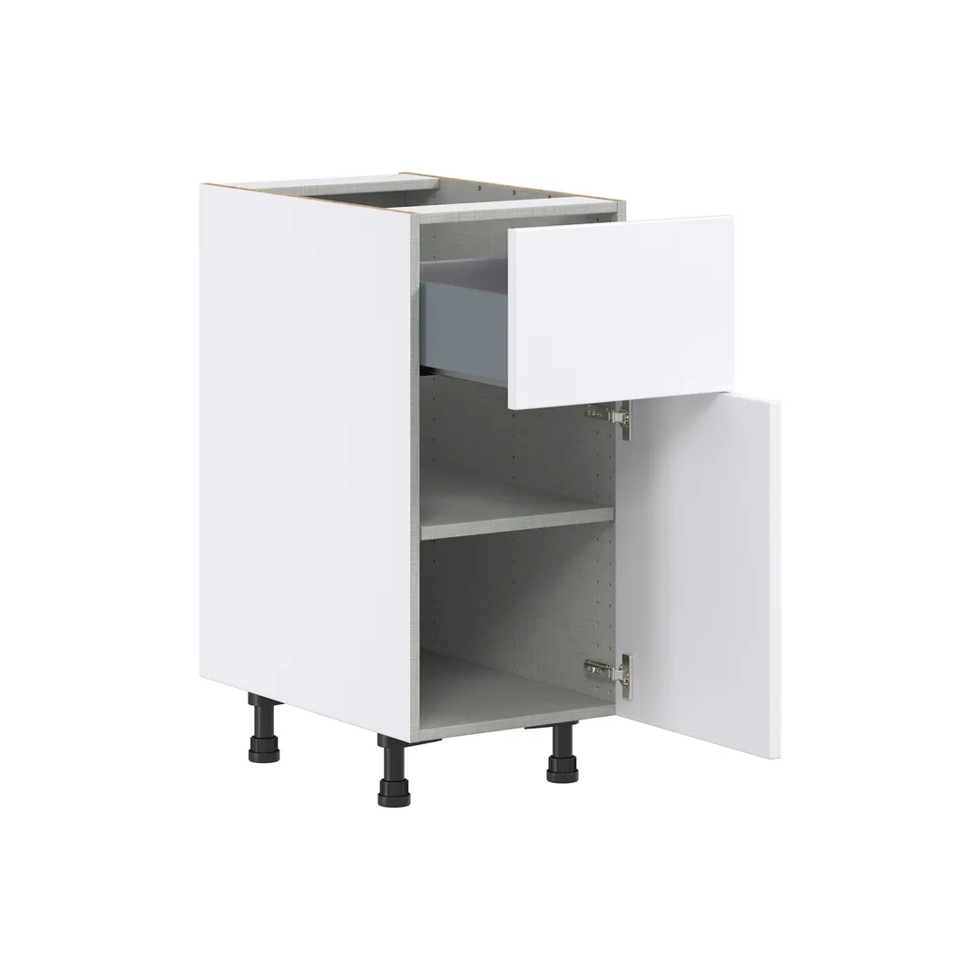 Hugo&Borg Lasalle 15-in W x 34.5-in H x 24-in D Bright White Slab 1-Drawer Base Fully Assembled Cabinet (Flat Panel Slab Style), photo 6 of 13