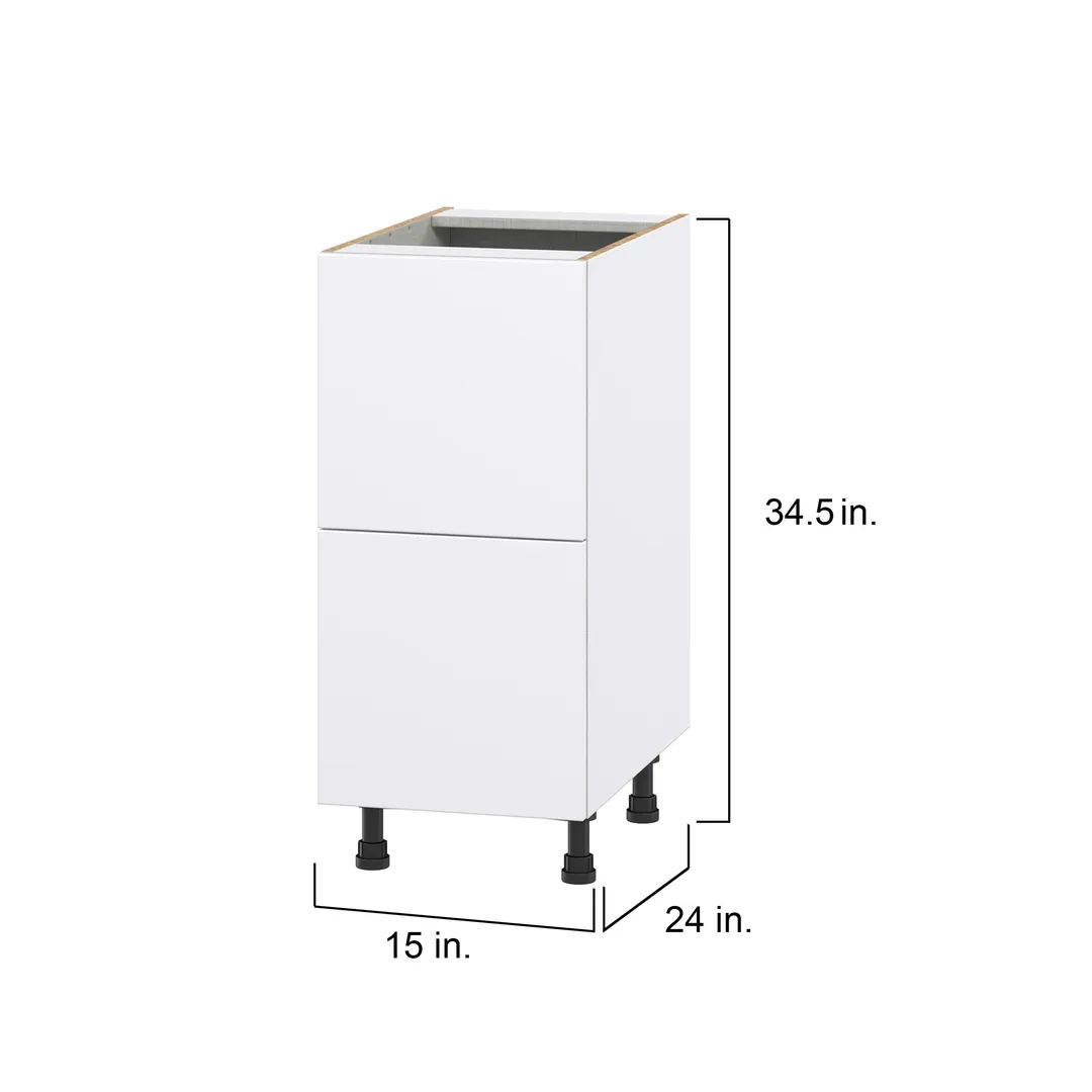 Hugo&Borg Lasalle 15-in W x 34.5-in H x 24-in D Bright White Slab 2-Drawer Base Fully Assembled Cabinet (Flat Panel Style), photo 4 of 13