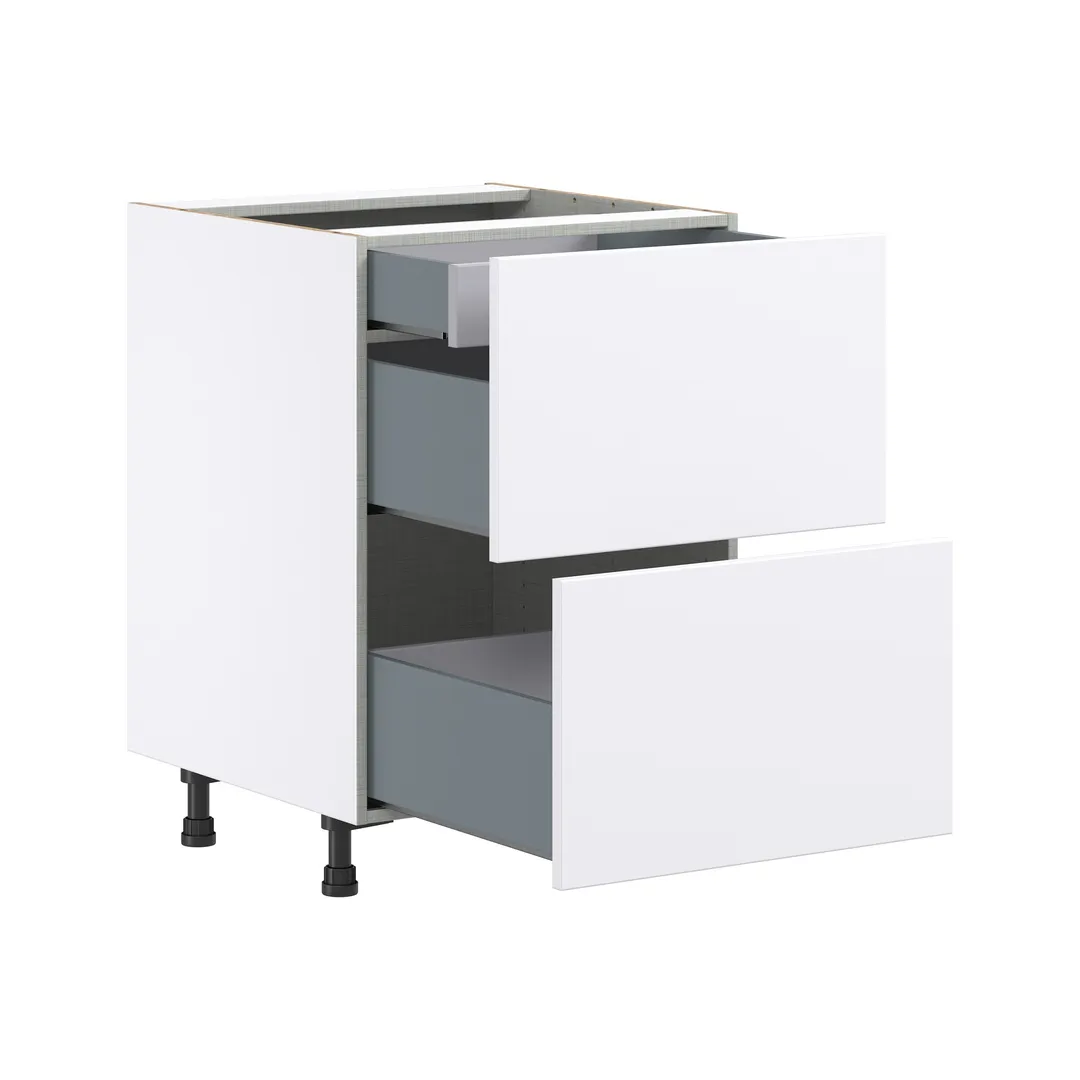 Hugo&Borg Lasalle 24-in W x 34.5-in H x 24-in D Bright White Slab 3-Drawer Base Fully Assembled Cabinet (Flat Panel Style), photo 6 of 13