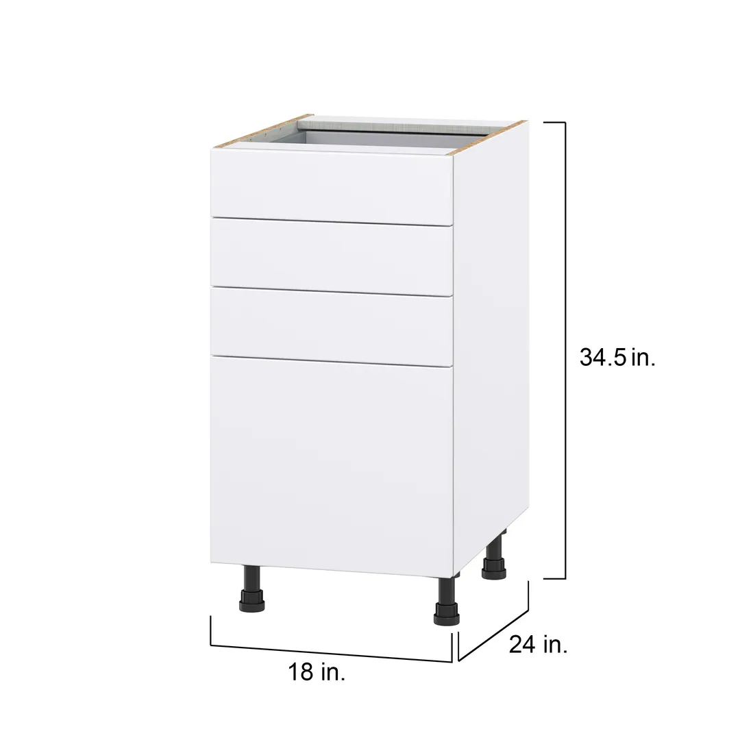 Hugo&Borg Lasalle 18-in W x 34.5-in H x 24-in D Bright White Slab 4-Drawer Base Fully Assembled Cabinet (Flat Panel Style), photo 4 of 13