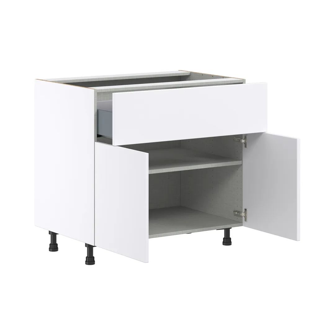 Hugo&Borg Lasalle 36-in W x 34.5-in H x 24-in D Bright White Slab 1-Drawer Base Fully Assembled Cabinet (Flat Panel Slab Style), photo 6 of 13