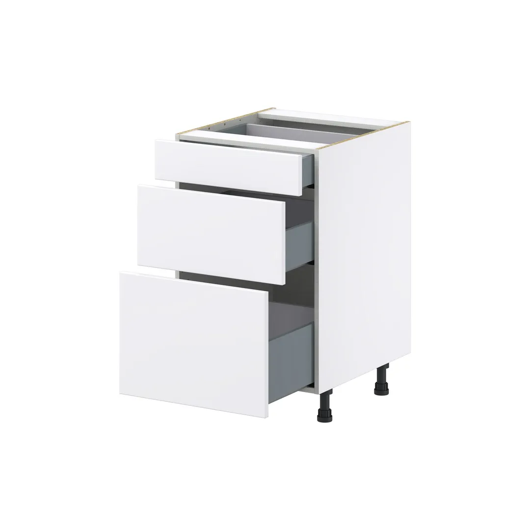 Hugo&Borg Lasalle 21-in W x 34.5-in H x 24-in D Bright White Slab 3-Drawer Base Fully Assembled Cabinet (Flat Panel Style), photo 6 of 13