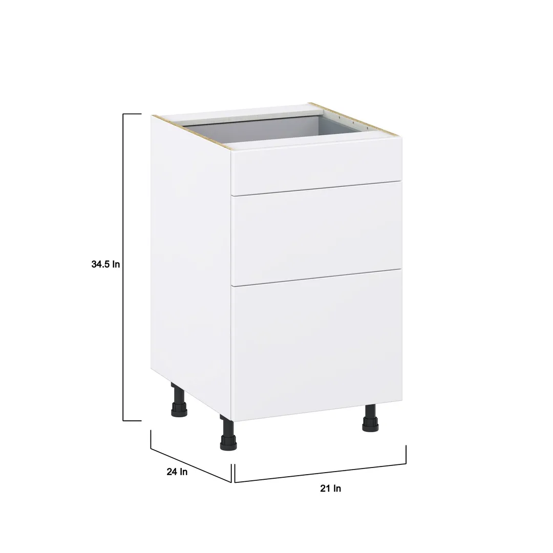 Hugo&Borg Lasalle 21-in W x 34.5-in H x 24-in D Bright White Slab 3-Drawer Base Fully Assembled Cabinet (Flat Panel Style), photo 4 of 13