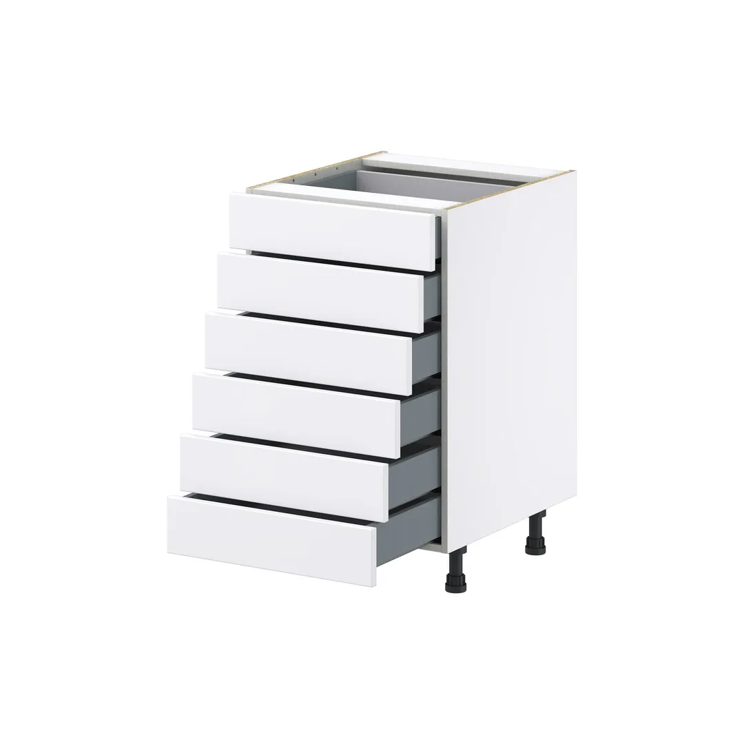 Hugo&Borg Lasalle 21-in W x 34.5-in H x 24-in D Bright White Slab 6-Drawer Base Fully Assembled Cabinet (Flat Panel Style), photo 6 of 13