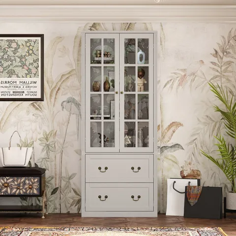 Contemporary/Modern Gray China Cabinet with Wine Storage