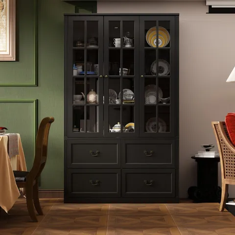 Contemporary/Modern Black China Cabinet with Wine Storage