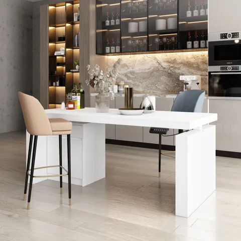 White Mdf Base with Composite Top Kitchen Island