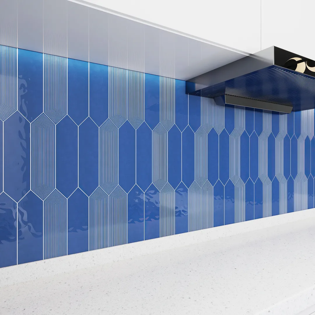 Giorbello Decor Indigo 3-in x 12-in Glazed Ceramic Wave Subway Floor and Wall Tile (5-sq. ft/ Carton), photo 4 of 7