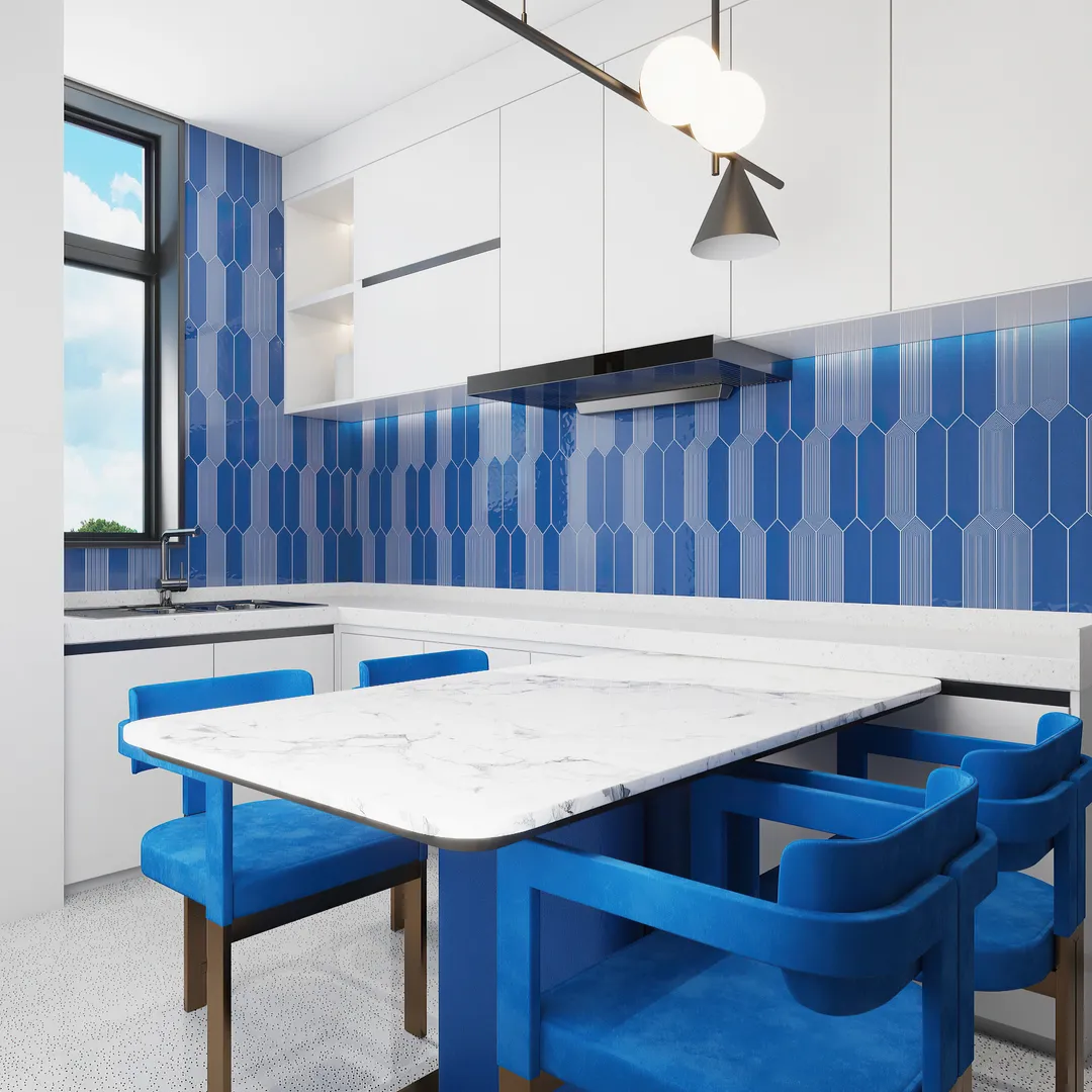 Giorbello Decor Indigo 3-in x 12-in Glazed Ceramic Wave Subway Floor and Wall Tile (5-sq. ft/ Carton), photo 5 of 7