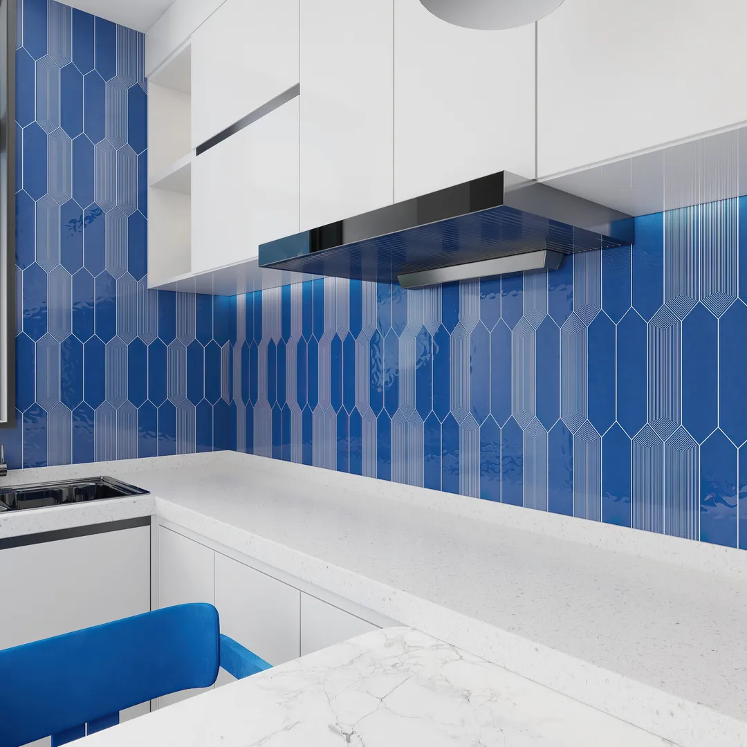 Giorbello Decor Indigo 3-in x 12-in Glazed Ceramic Wave Subway Floor and Wall Tile (5-sq. ft/ Carton), photo 3 of 7