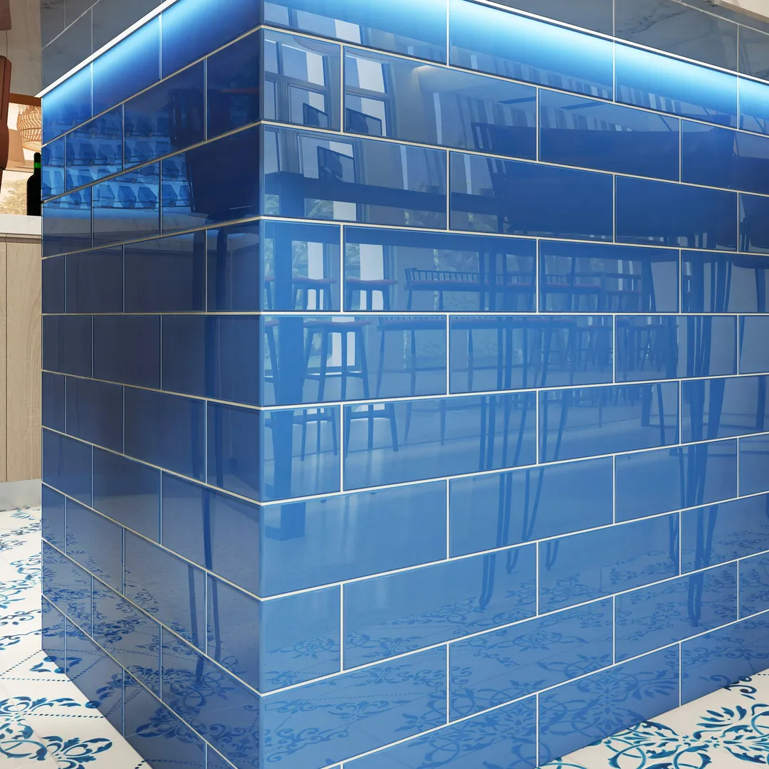 Giorbello Classic Premium Mediterranean Blue 4-in x 12-in Glossy Glass Subway Wall Tile (5-sq. ft/ Carton), photo 3 of 7