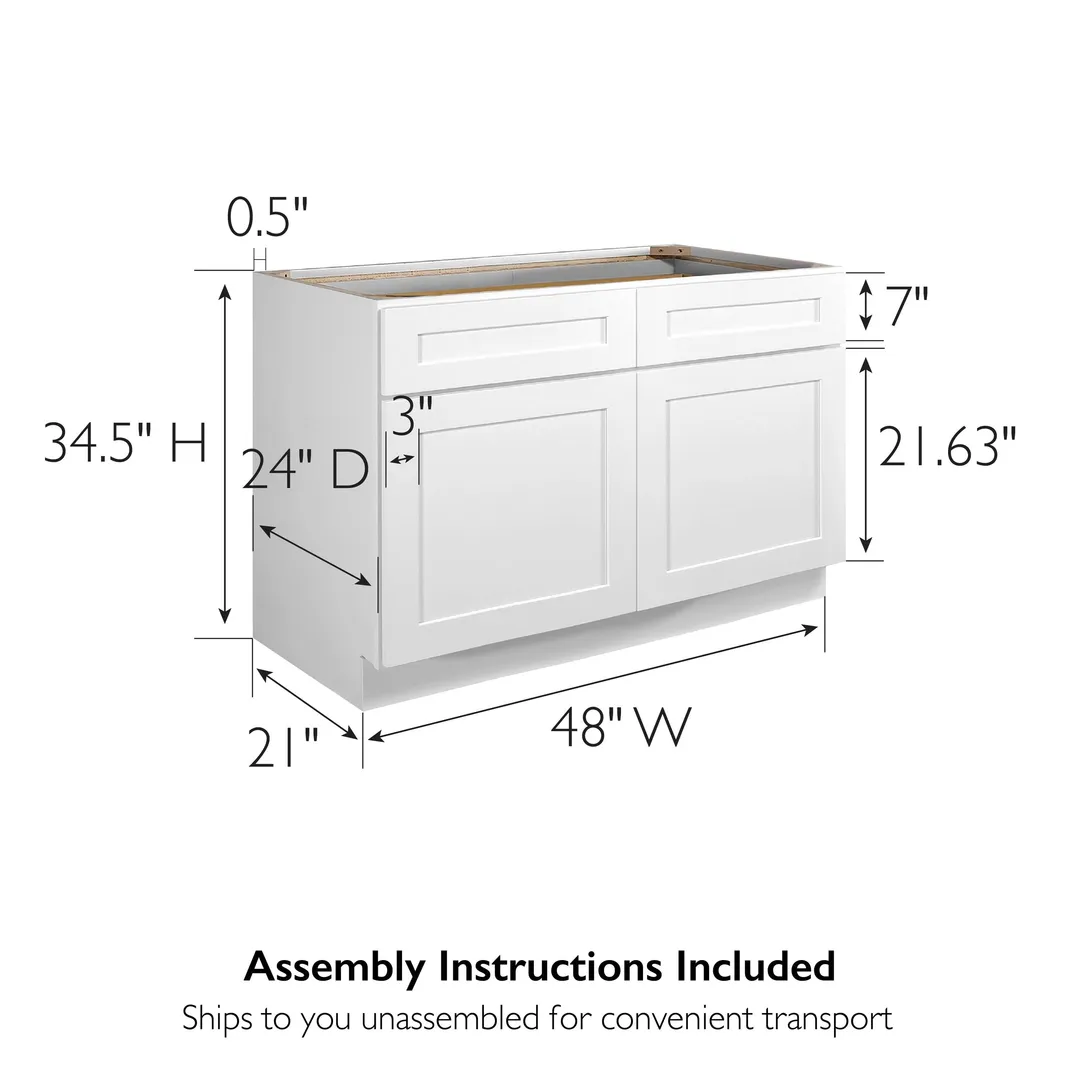 Design House Brookings 48-in W x 34.5-in H x 24-in D White Maple 2-Drawers Base Ready To Assemble Plywood Cabinet (Recessed Panel Shaker Style), photo 3 of 19