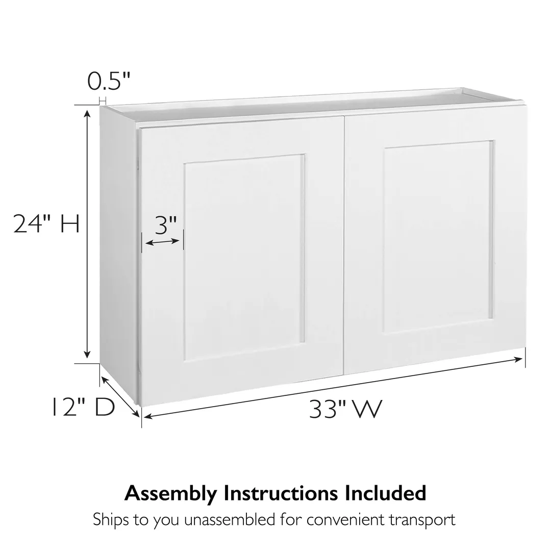 Design House Brookings 33-in W x 24-in H x 12-in D White Maple Wall Ready To Assemble Plywood Cabinet (Recessed Panel Shaker Door Style), photo 3 of 19