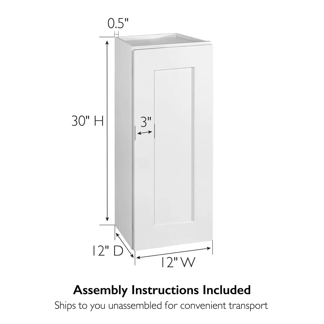 Design House Brookings 12-in W x 30-in H x 12-in D White Maple Wall Ready To Assemble Plywood Cabinet (Recessed Panel Shaker Door Style), photo 3 of 19