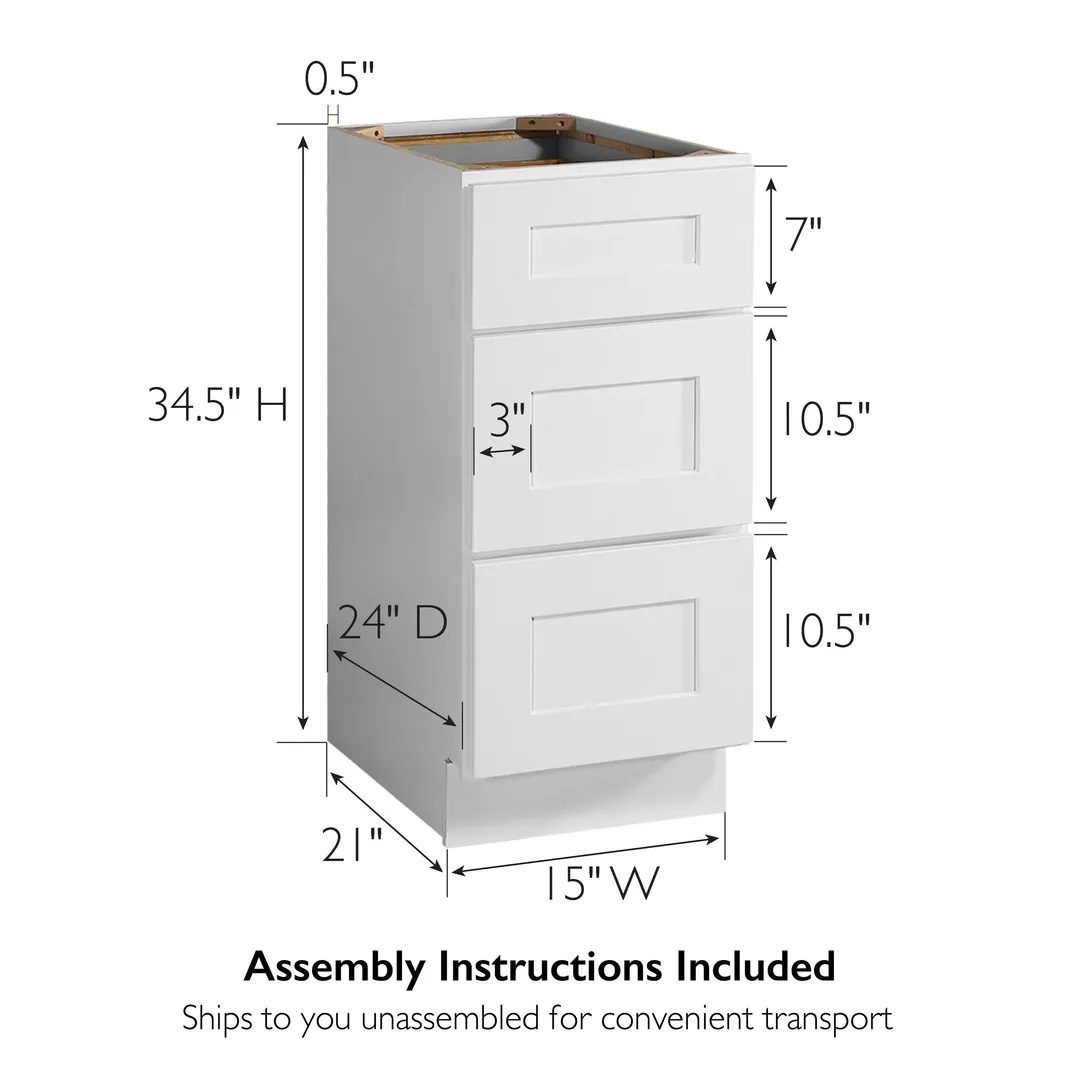 Design House Brookings 15-in W x 34.5-in H x 24-in D White Maple 3-Drawer Base Ready To Assemble Plywood Cabinet (Recessed Panel Style), photo 3 of 20