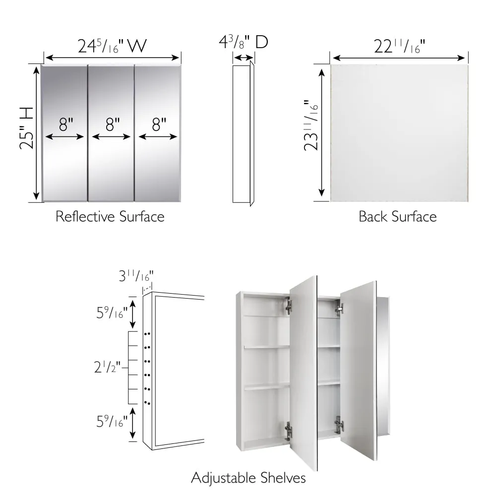 Design House Cyprus 25.1-in x 24.5-in Surface/Recessed Mount Clear Mirrored Medicine Cabinet, photo 7 of 19