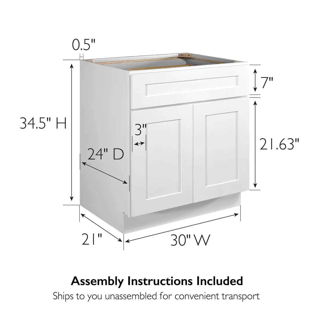 Design House Brookings 30-in W x 34.5-in H x 24-in D White Maple 1-Drawer Base Ready To Assemble Plywood Cabinet (Recessed Panel Shaker Style), photo 3 of 19