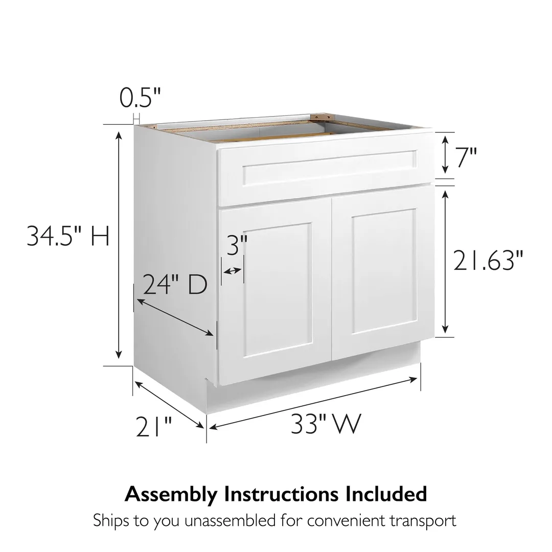 Design House Brookings 33-in W x 34.5-in H x 24-in D White Maple 1-Drawer Base Ready To Assemble Plywood Cabinet (Recessed Panel Shaker Style), photo 3 of 18