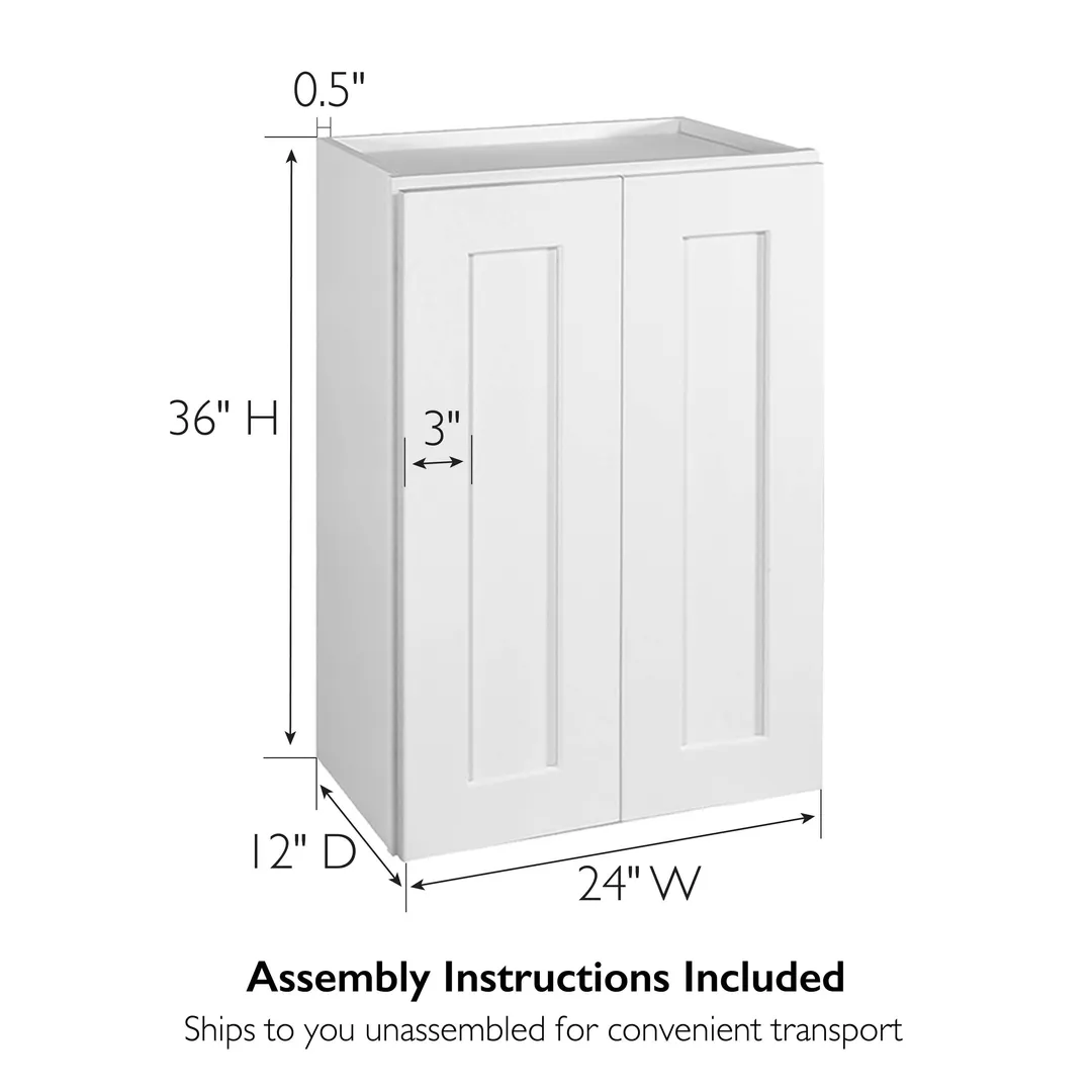 Design House Brookings 24-in W x 36-in H x 12-in D White Maple Wall Fully Assembled Plywood Cabinet (Recessed Panel Shaker Door Style), photo 3 of 20