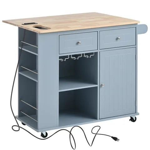 Blue Mdf Base with Wood Top Rolling Kitchen Cart