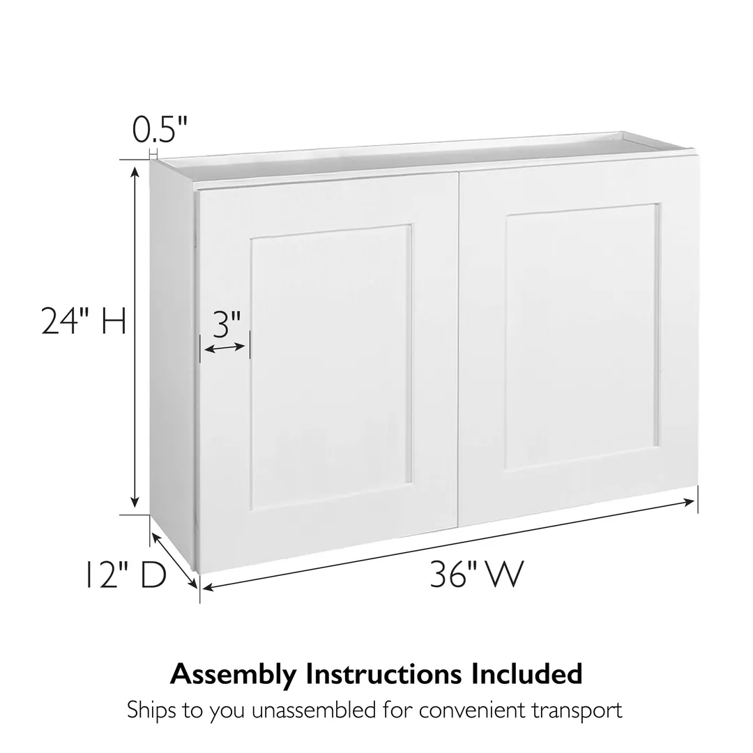 Design House Brookings 36-in W x 24-in H x 12-in D White Maple Wall Ready To Assemble Plywood Cabinet (Recessed Panel Shaker Door Style), photo 3 of 19