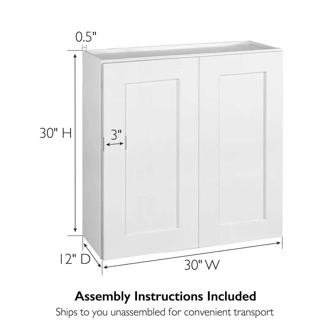 Design House Brookings 30-in W x 30-in H x 12-in D White Maple Wall Fully Assembled Plywood Cabinet (Recessed Panel Shaker Door Style), photo 3 of 19