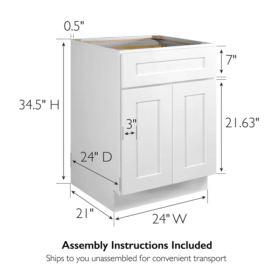 Design House Brookings 24-in W x 34.5-in H x 24-in D White Maple 1-Drawer Base Ready To Assemble Plywood Cabinet (Recessed Panel Shaker Style), photo 3 of 20
