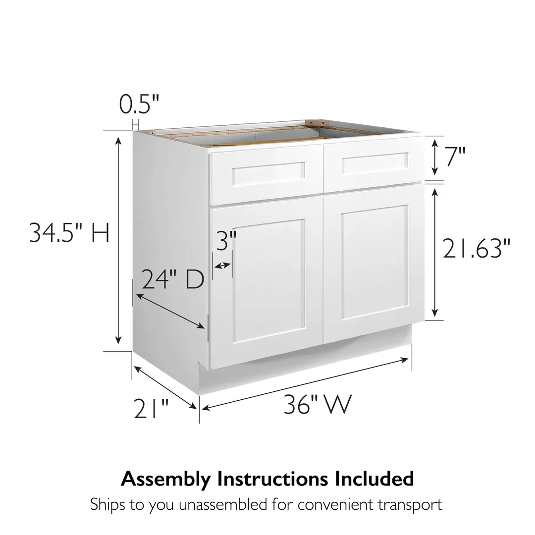 Design House Brookings 36-in W x 34.5-in H x 24-in D White Maple 2-Drawers Base Ready To Assemble Plywood Cabinet (Recessed Panel Shaker Style), photo 3 of 19