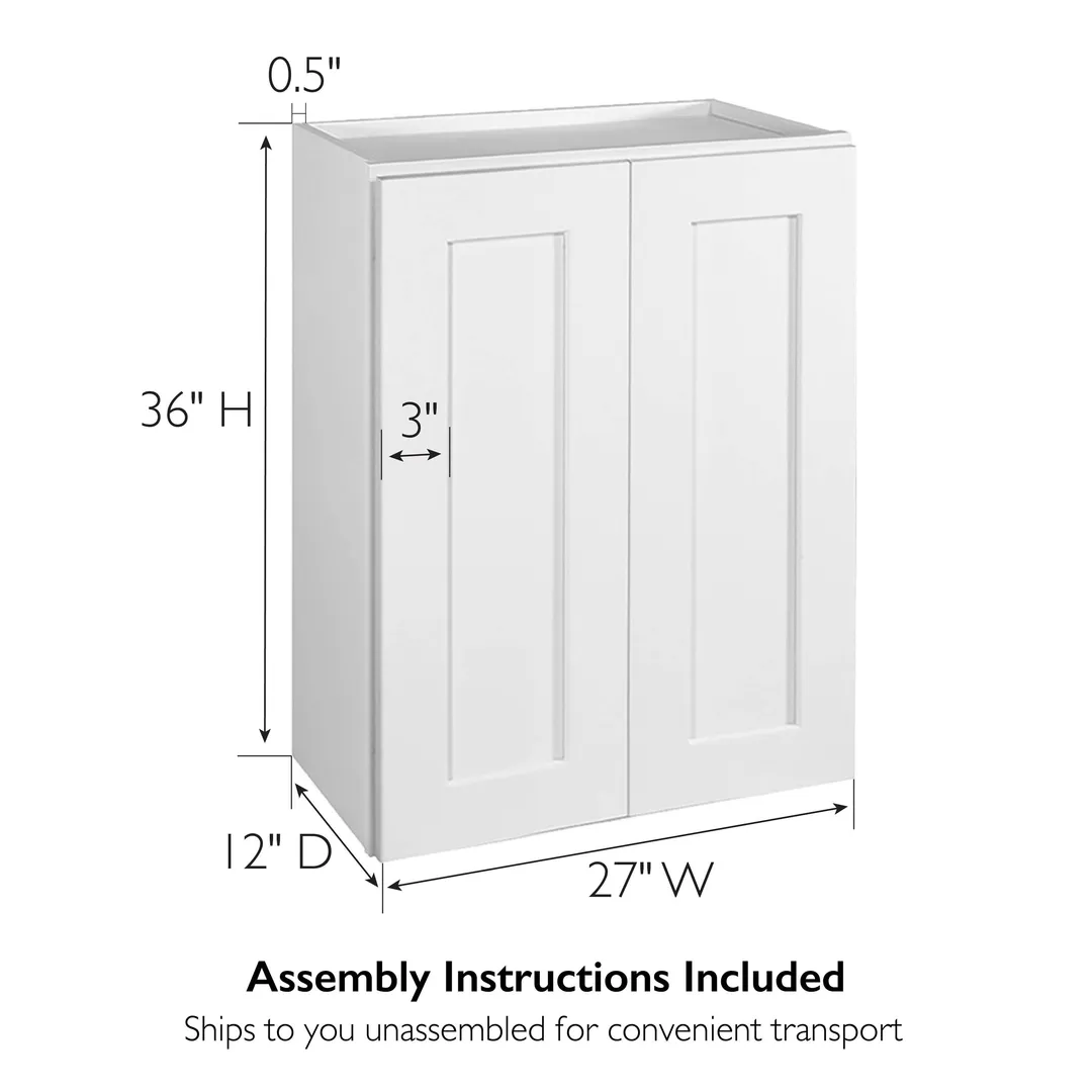 Design House Brookings 27-in W x 36-in H x 12-in D White Maple Wall Fully Assembled Plywood Cabinet (Recessed Panel Shaker Door Style), photo 3 of 20