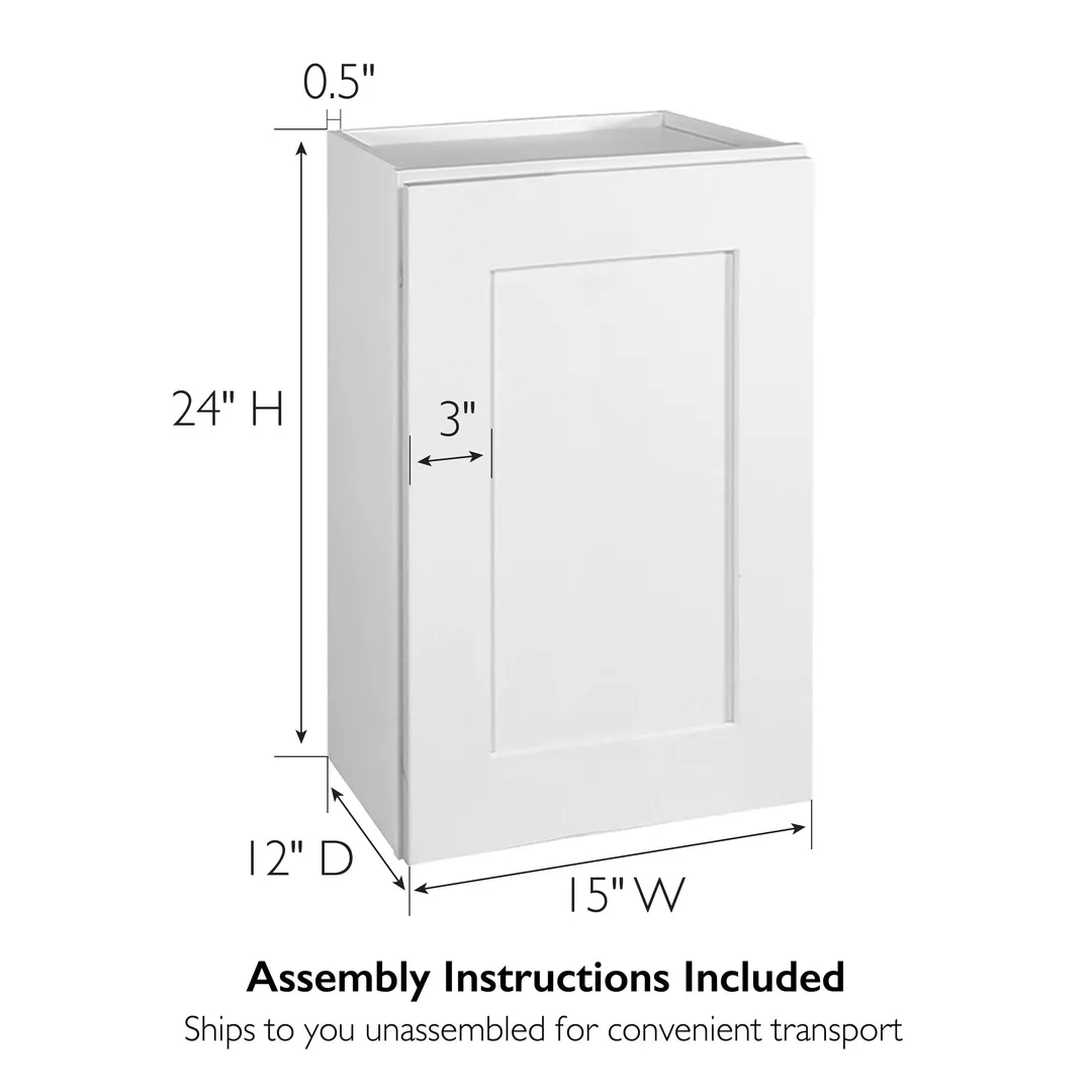 Design House Brookings 15-in W x 24-in H x 12-in D White Maple Wall Fully Assembled Plywood Cabinet (Recessed Panel Shaker Door Style), photo 3 of 20