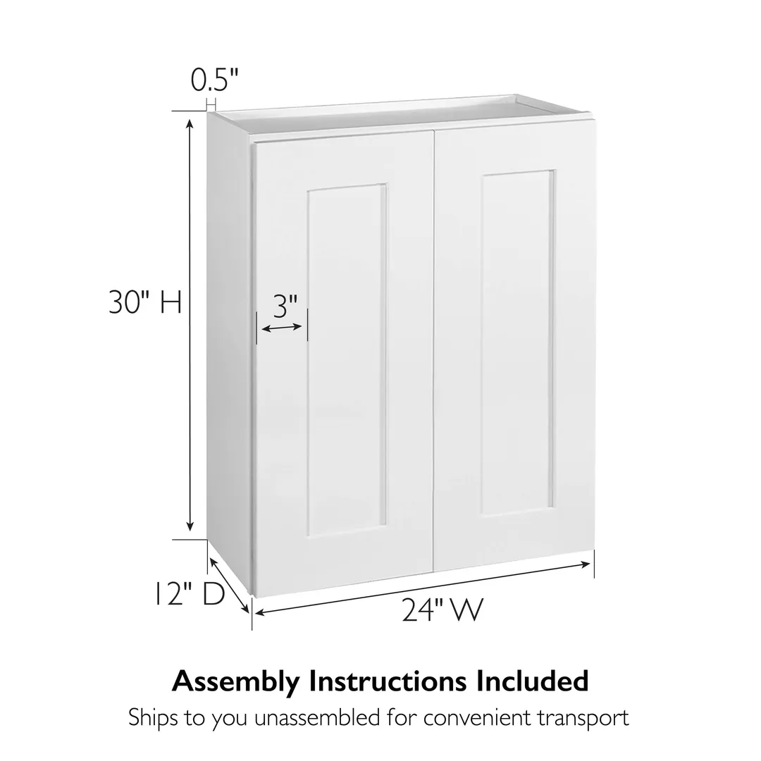 Design House Brookings 24-in W x 30-in H x 12-in D White Maple Wall Ready To Assemble Plywood Cabinet (Recessed Panel Shaker Door Style), photo 4 of 20