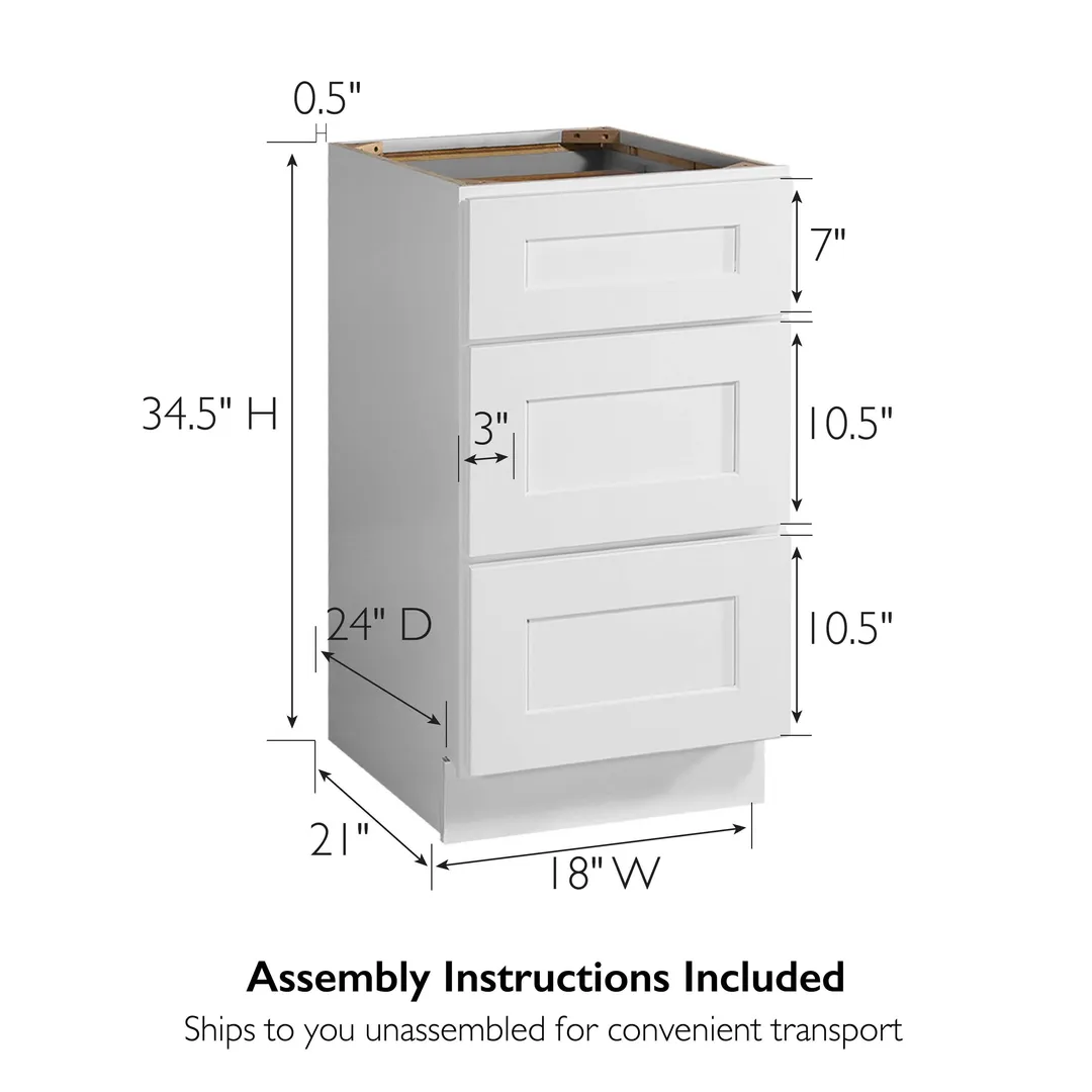 Design House Brookings 18-in W x 34.5-in H x 24-in D White Maple 3-Drawer Base Fully Assembled Plywood Cabinet (Recessed Panel Style), photo 3 of 20